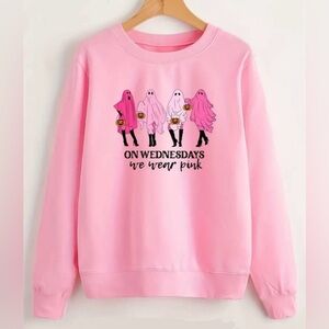 NIB Pink Ghost “On Wednesdays We Wear Pink” Crewneck Sweatshirt Size Medium